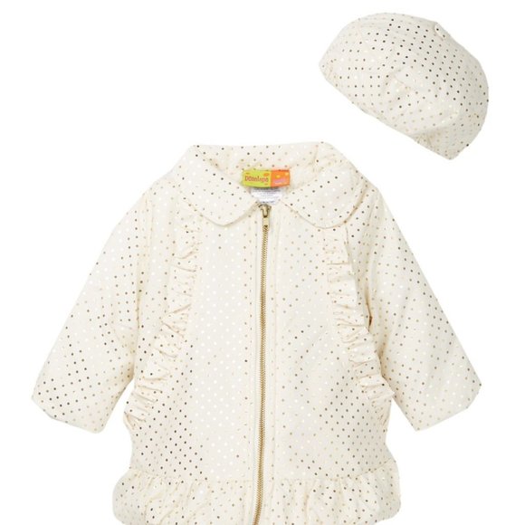 Penelope Mack Other - Ivory Gold Polka Dots Fleece Lined Coat Baby Girls